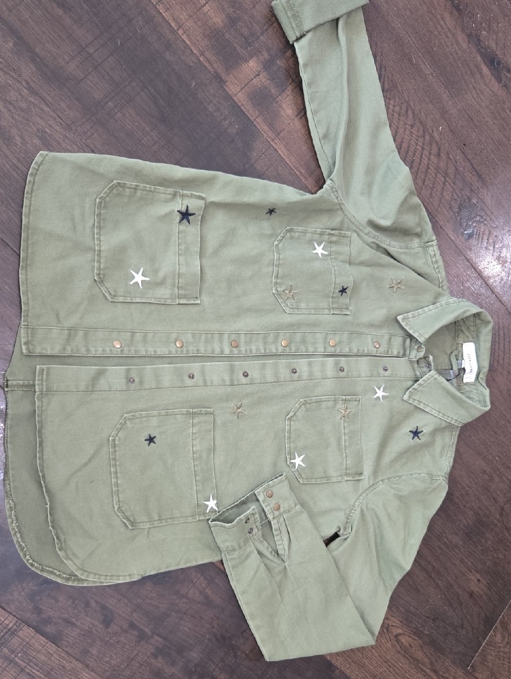 John + Jenn Olive Green Star Patch Utility Jean Jacket for Kids